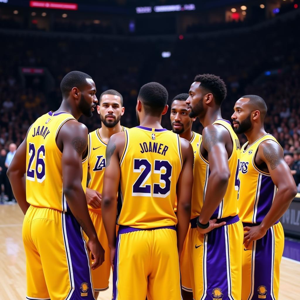 Lakers Players Teamwork on Basketball Court