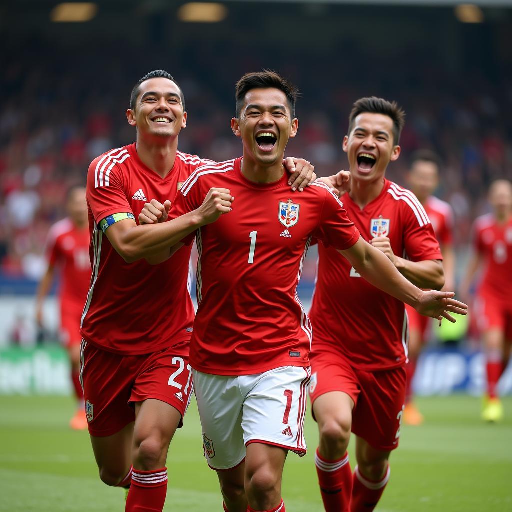 Lao Football Player Celebrates a Goal