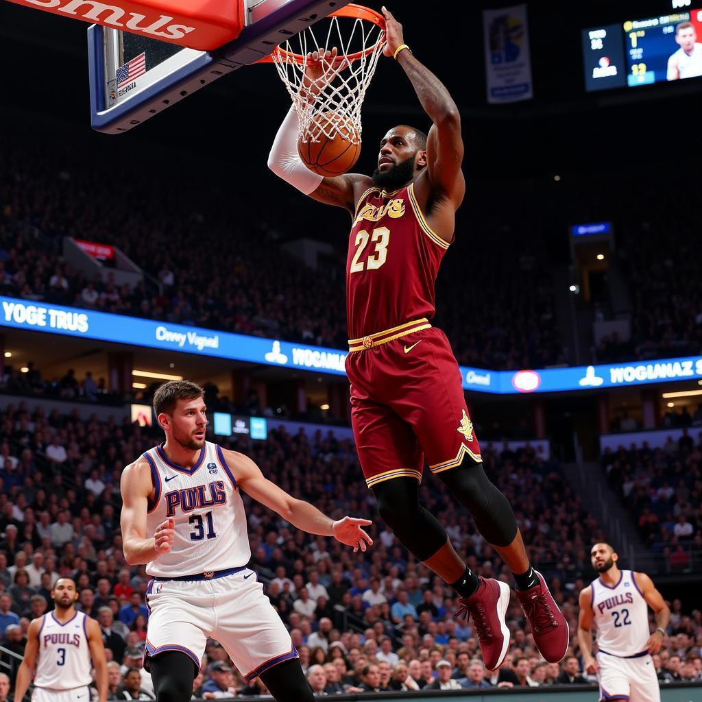 LeBron James Performing a Powerful Dunk