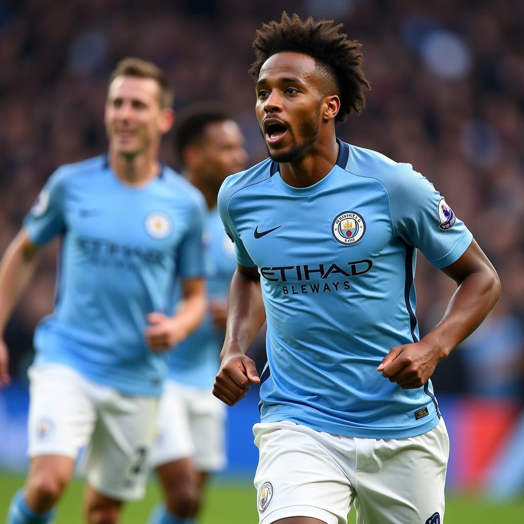 Leroy Sane celebrating a goal for Manchester City