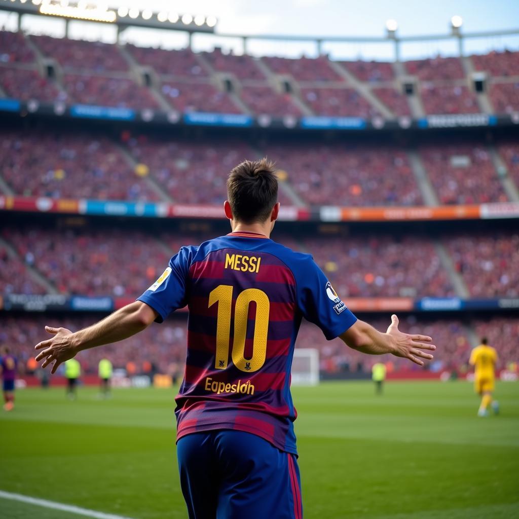 Lionel Messi: Celebrating a Goal at Camp Nou