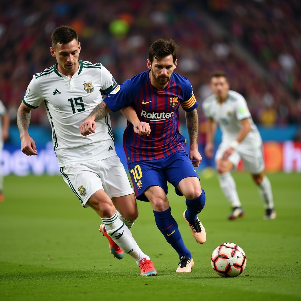 Lionel Messi Dribbling Past Defenders in a World Cup Match