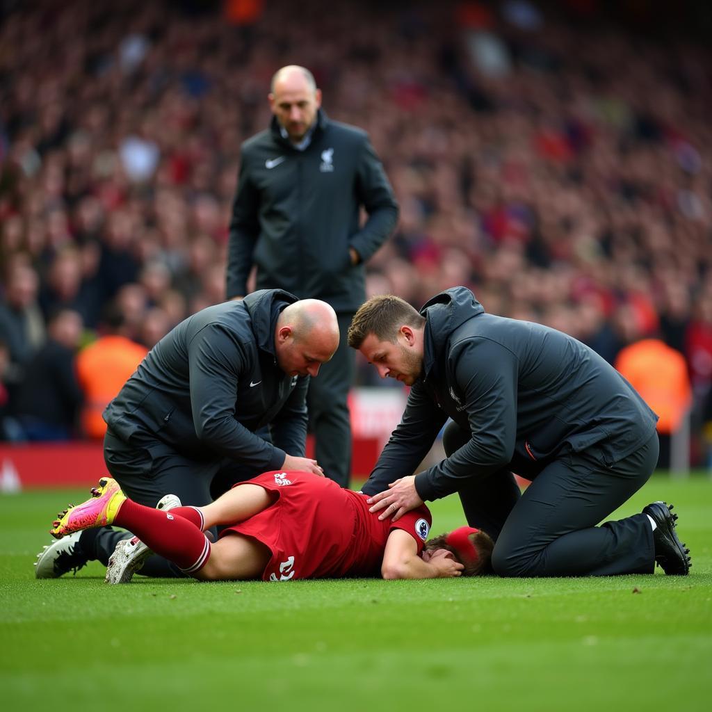 Liverpool player injured after a slip