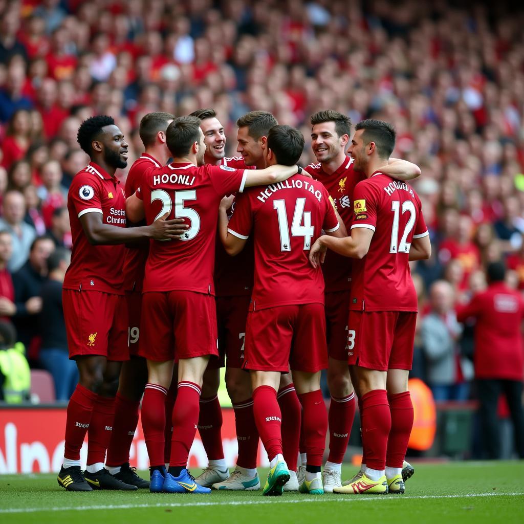 Liverpool Players Celebrating with Fans