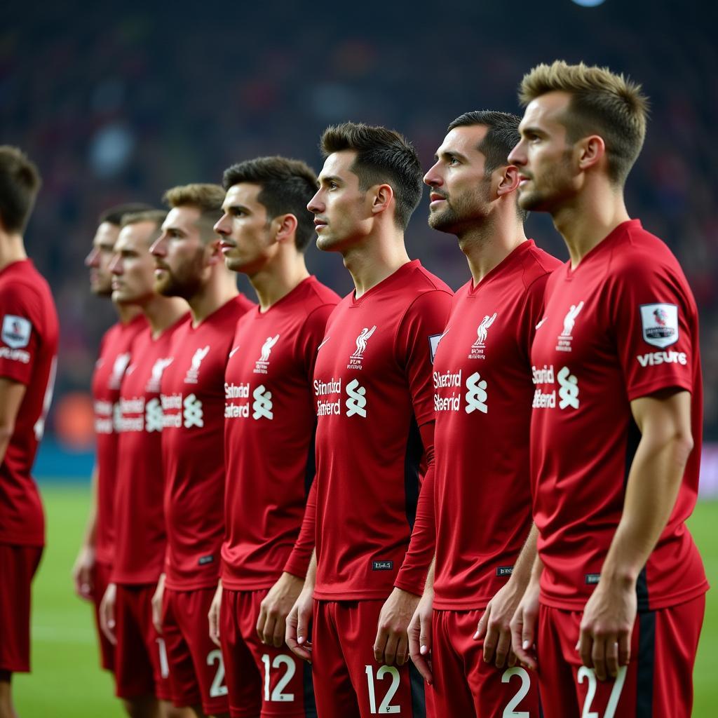 Liverpool squad lines up for the Champions League anthem