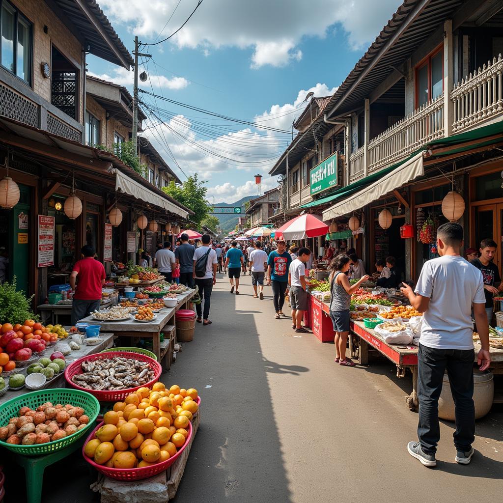 Bustling local market near Cau Rach Chiec bridge