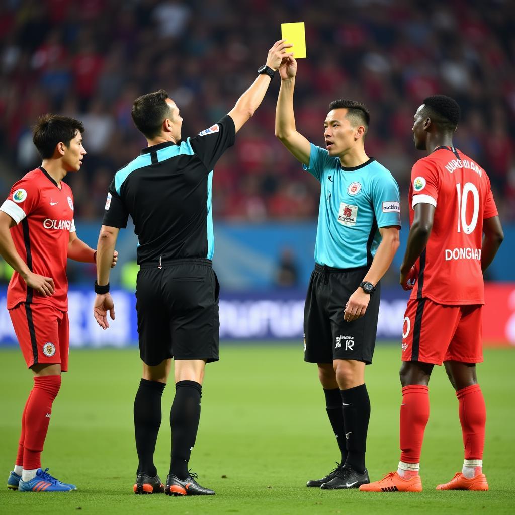 Long An Players Receiving Yellow Cards