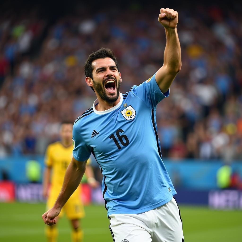 Luis Suarez celebrating a goal for Uruguay