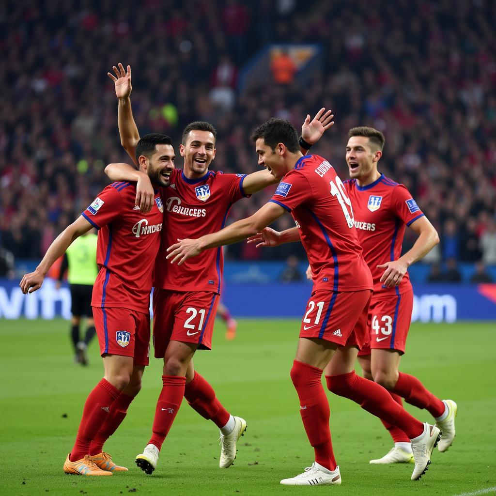 Lyon Players Celebrating a Goal