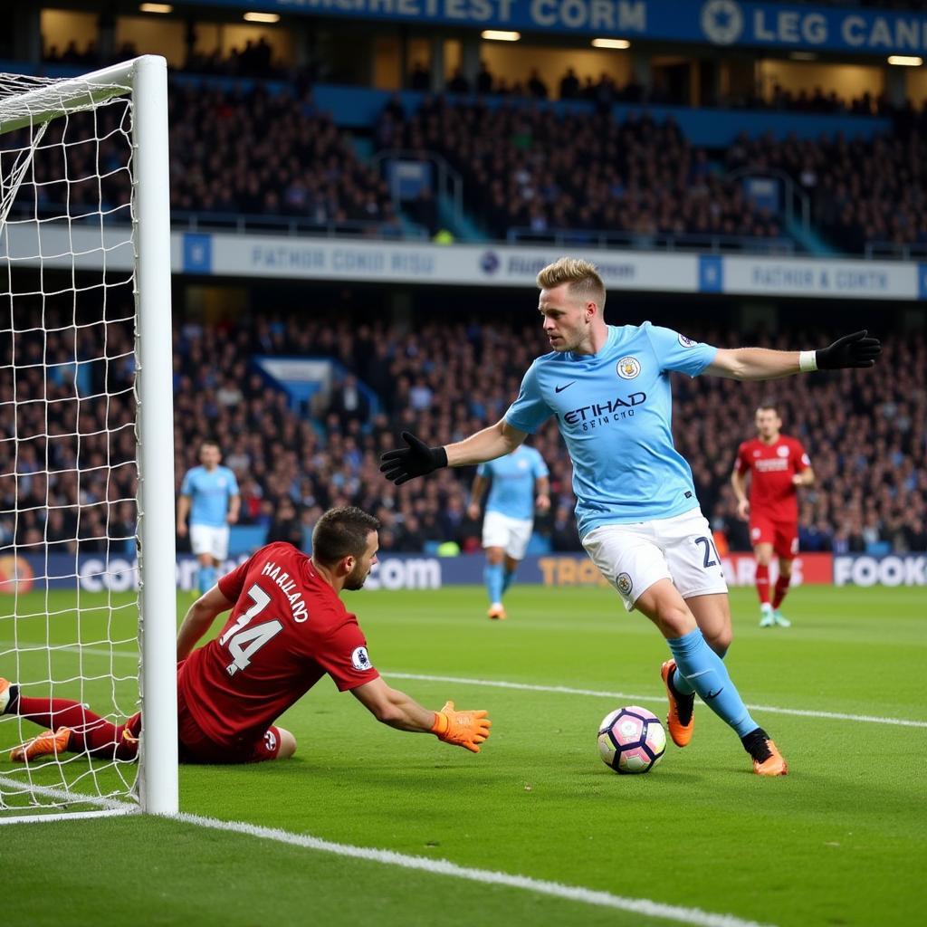 Erling Haaland Scores a Goal for Manchester City