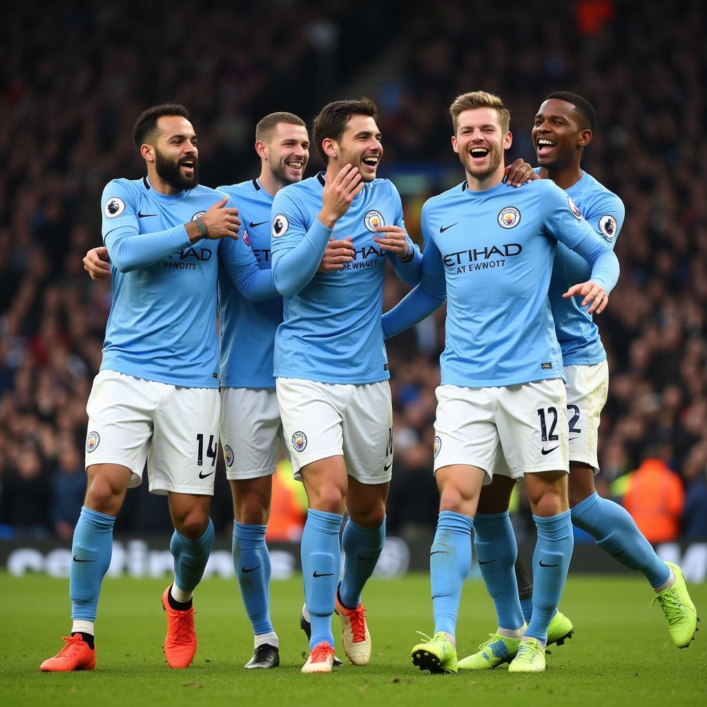 Man City's Key Players Celebrating a Goal