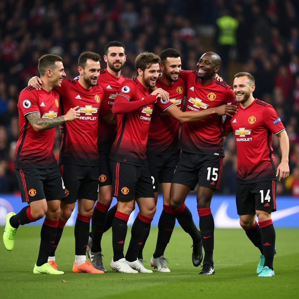 Manchester United Players Celebrating a Goal