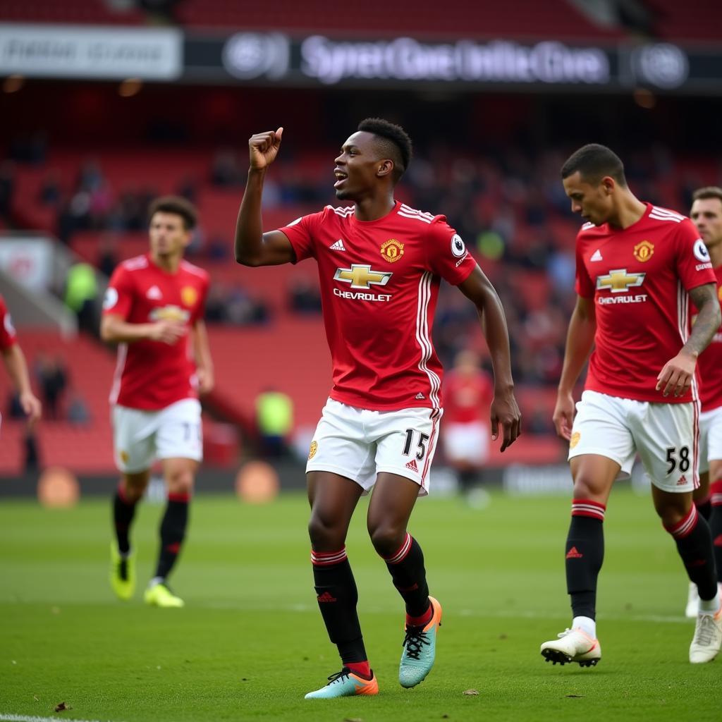 Marcus Rashford celebrates a goal for Manchester United