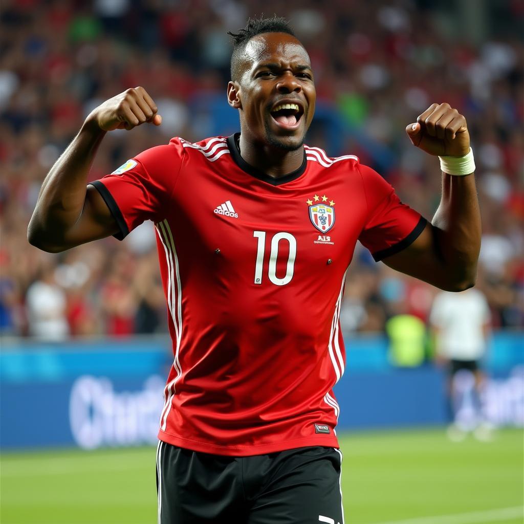 Mario Balotelli celebrates his iconic goal against Germany during the semi-finals of Euro 2012.