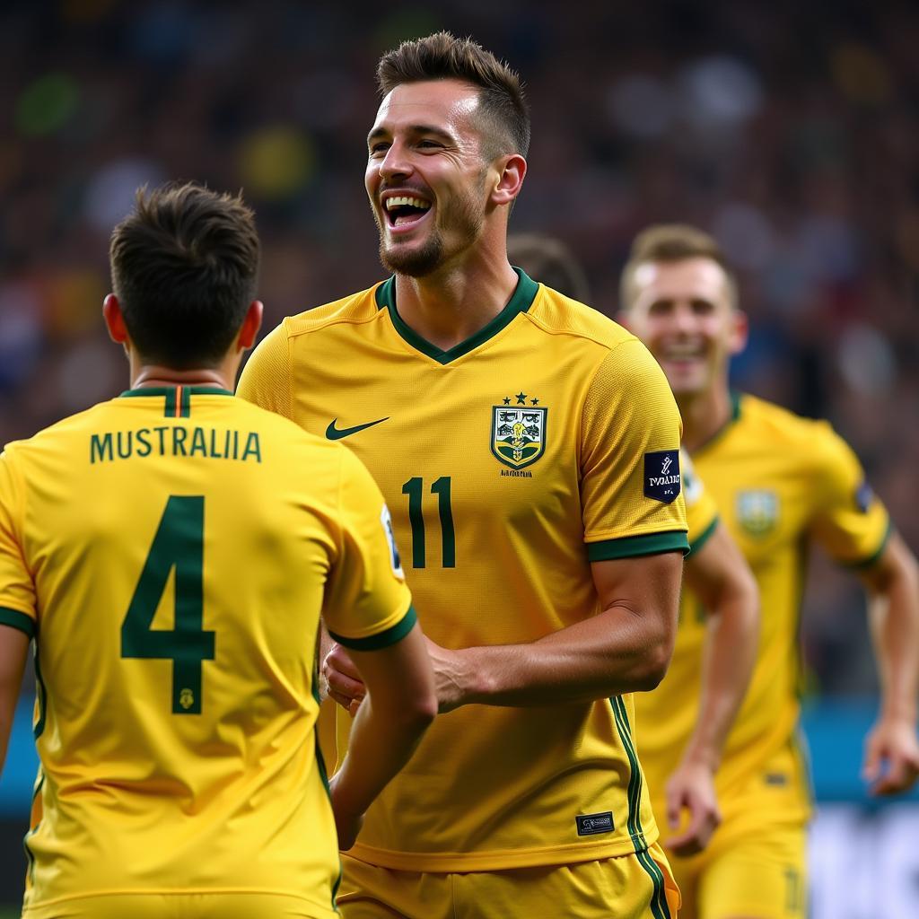 Mat Leckie Celebrating a Goal for the Socceroos