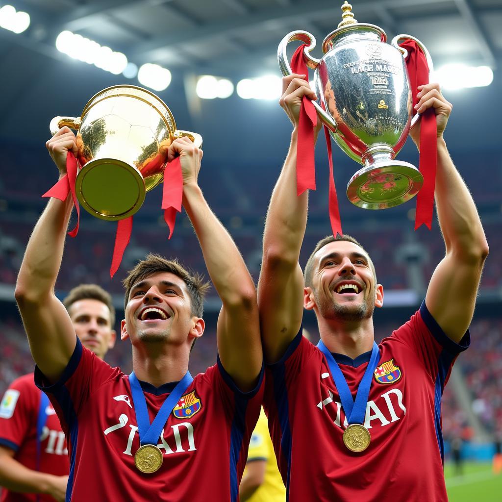 Mbappe and Haaland Lifting Trophies