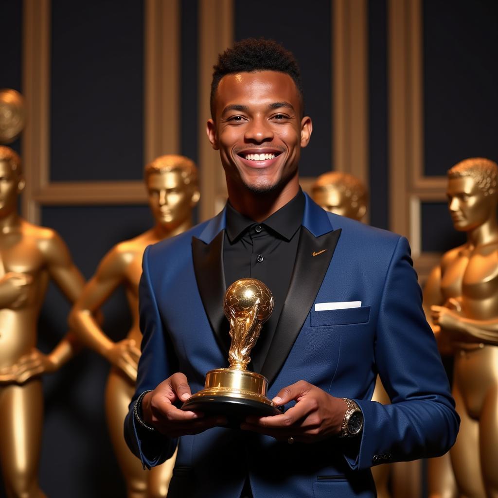 Kylian Mbappé receiving an award for his individual performance