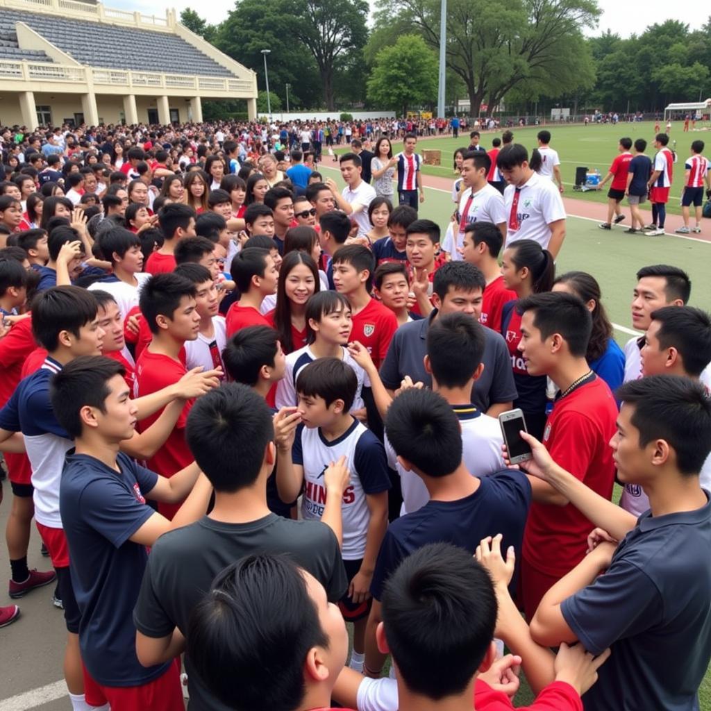 Meeting Football Players at a Fan Event at Can Tho Stadium