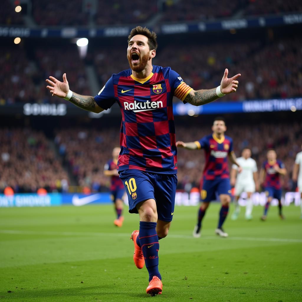 Lionel Messi celebrating a goal in the Champions League Final