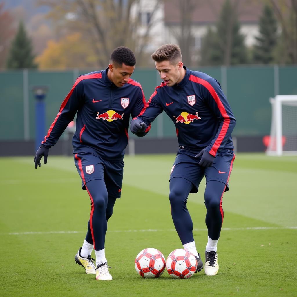 Minamino and Haaland training together at Salzburg