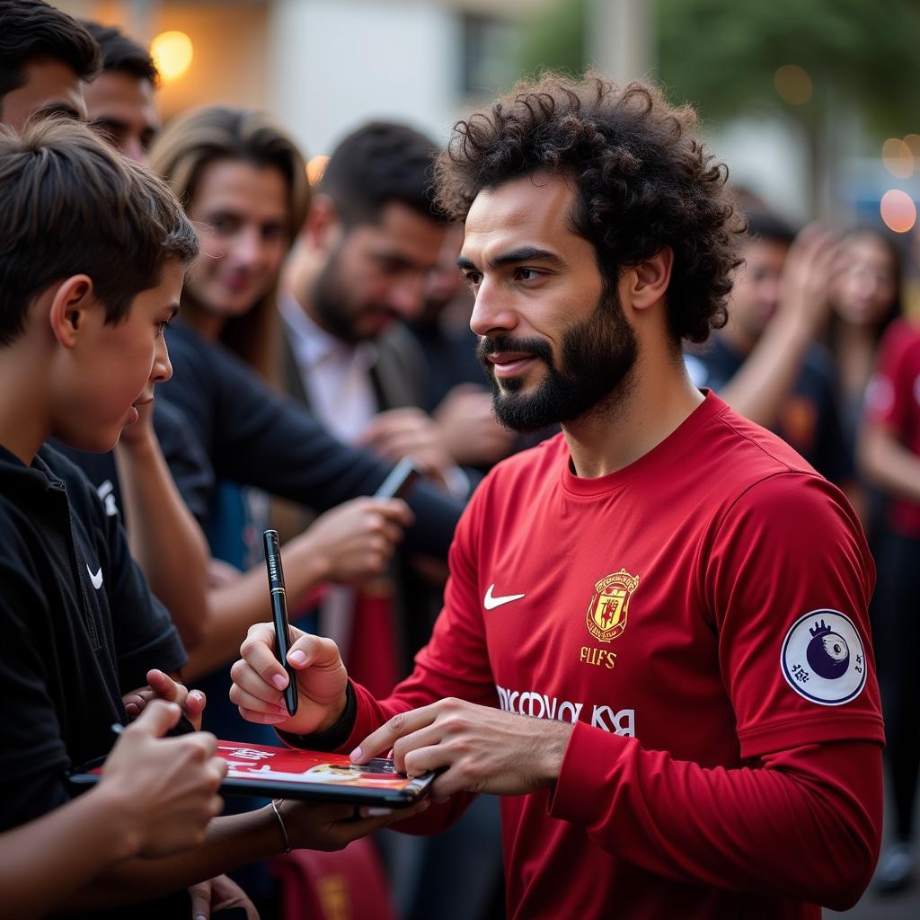 Mohamed Salah interacting with fans.