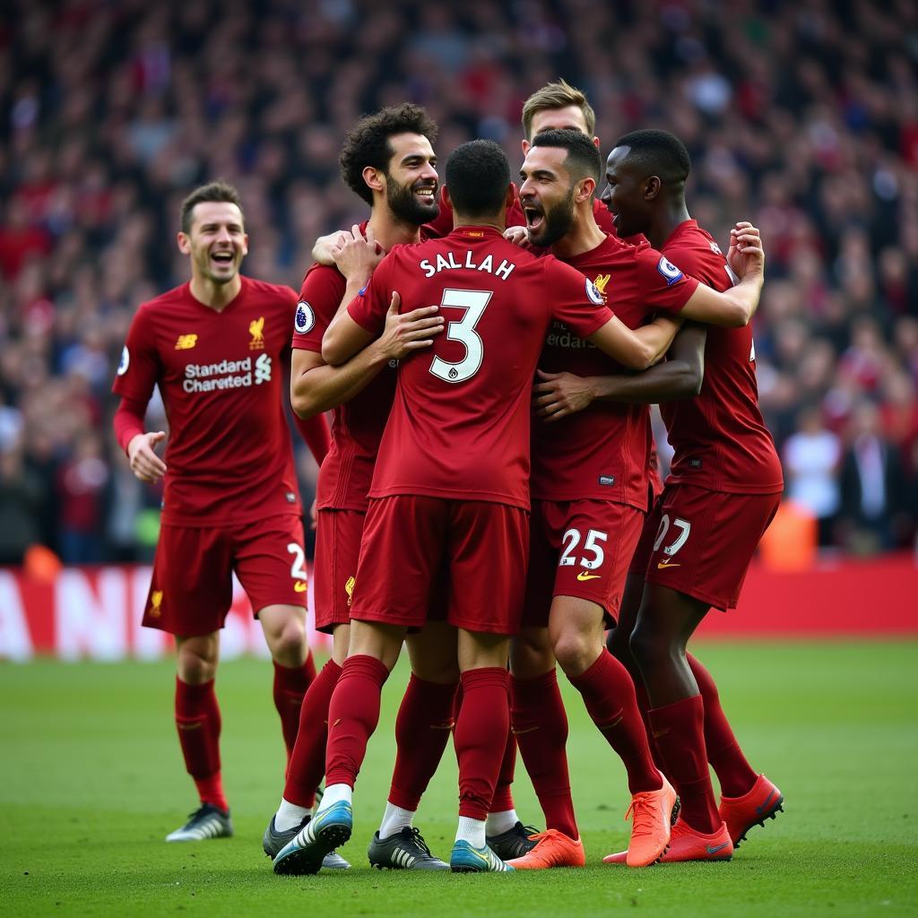 Mohamed Salah celebrating a goal for Liverpool