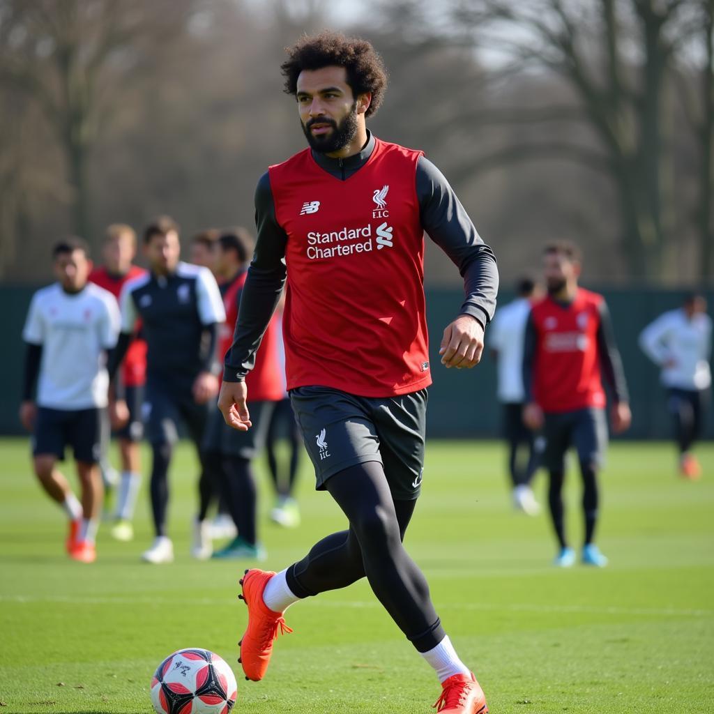 Mohamed Salah training with Liverpool FC.