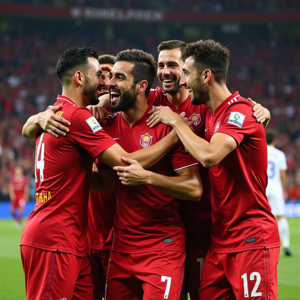 Mohamed Trezeguet celebrating a victory with his teammates