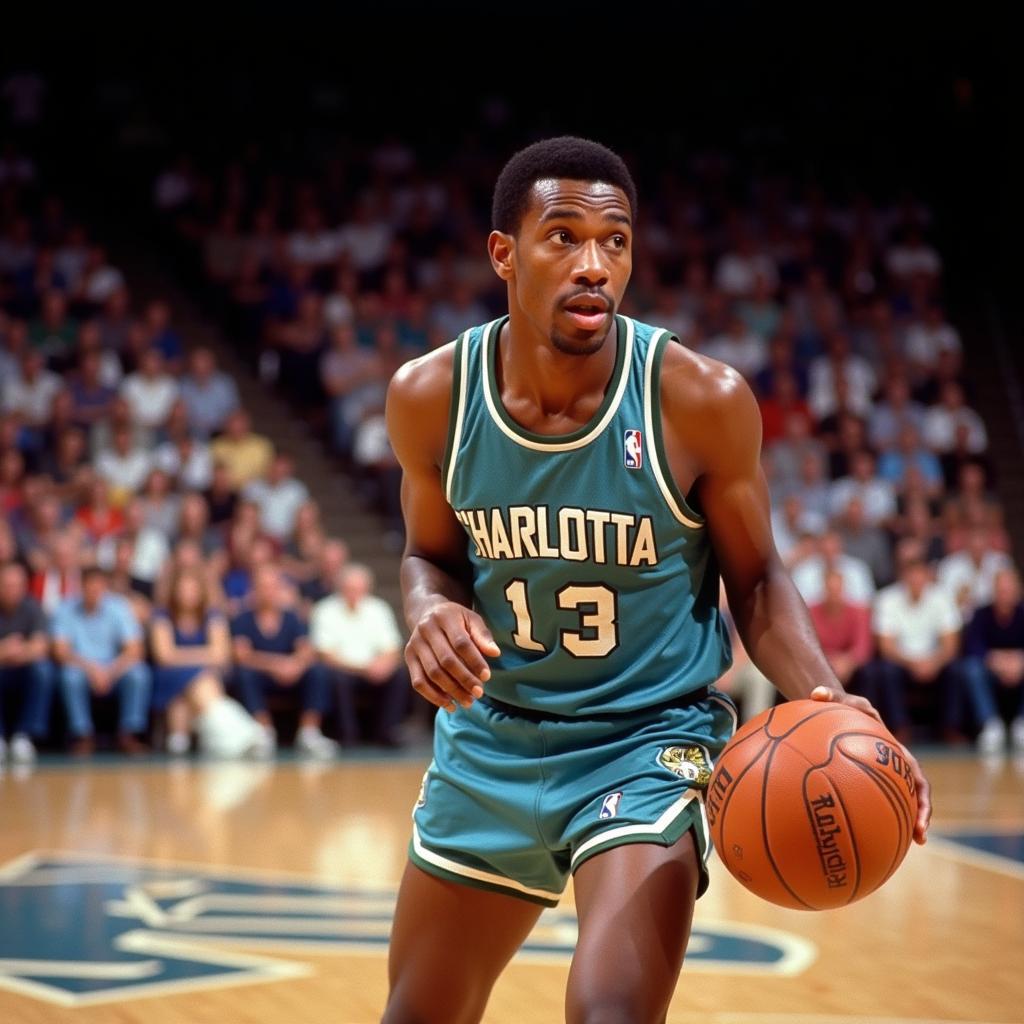 Muggsy Bogues dribbling the ball for the Charlotte Hornets