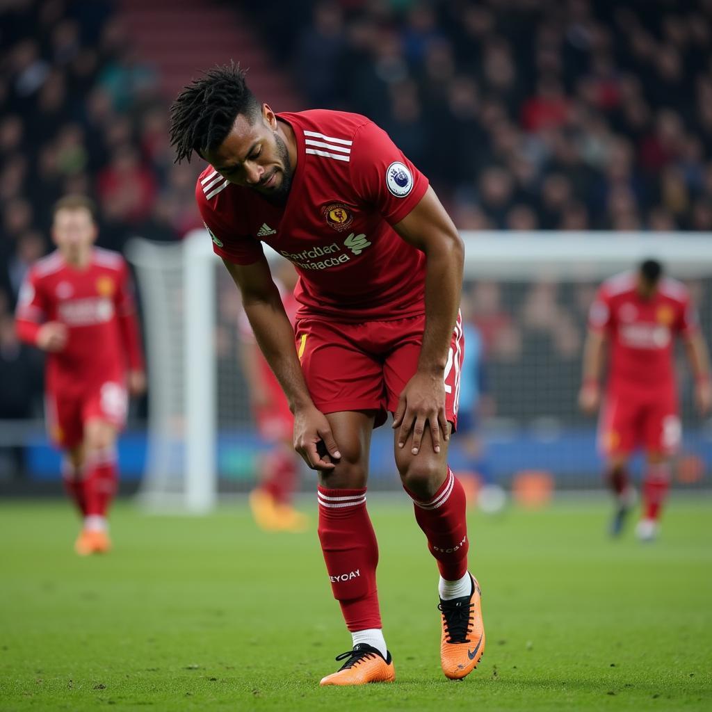 Football Player Experiencing a Muscle Cramp Mid-Game