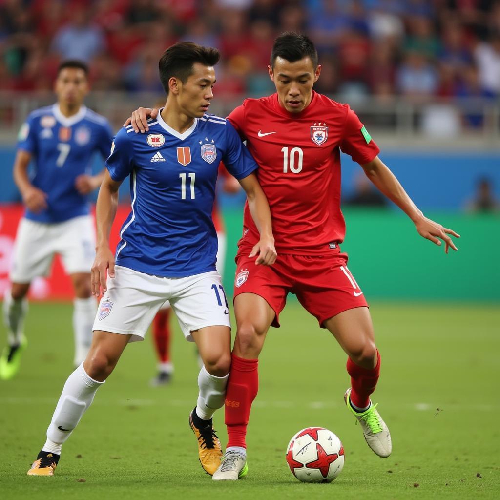 Nam Dinh Football Club midfielder passing the ball