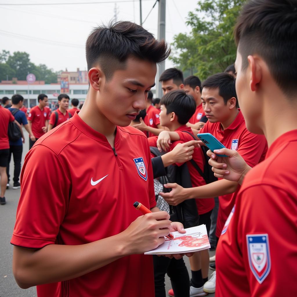 Nam Dinh Football Club players interacting with fans