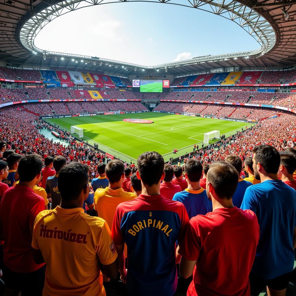 Fans wearing national team jerseys.