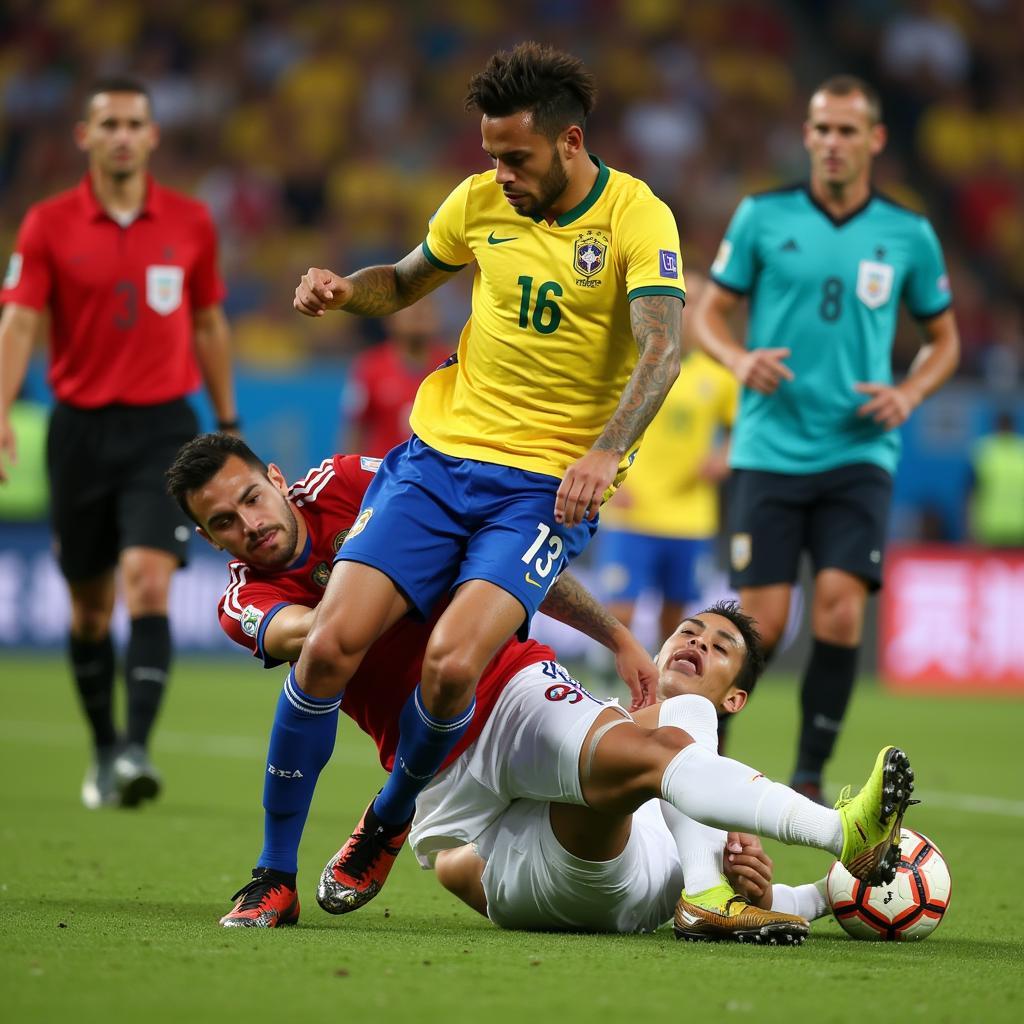 Neymar fouled by Colombian player