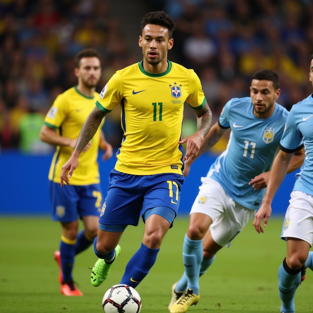 Neymar Jr. Dribbling in Number 11 Jersey