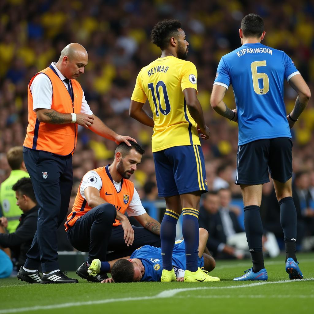 Neymar receiving medical attention after a foul