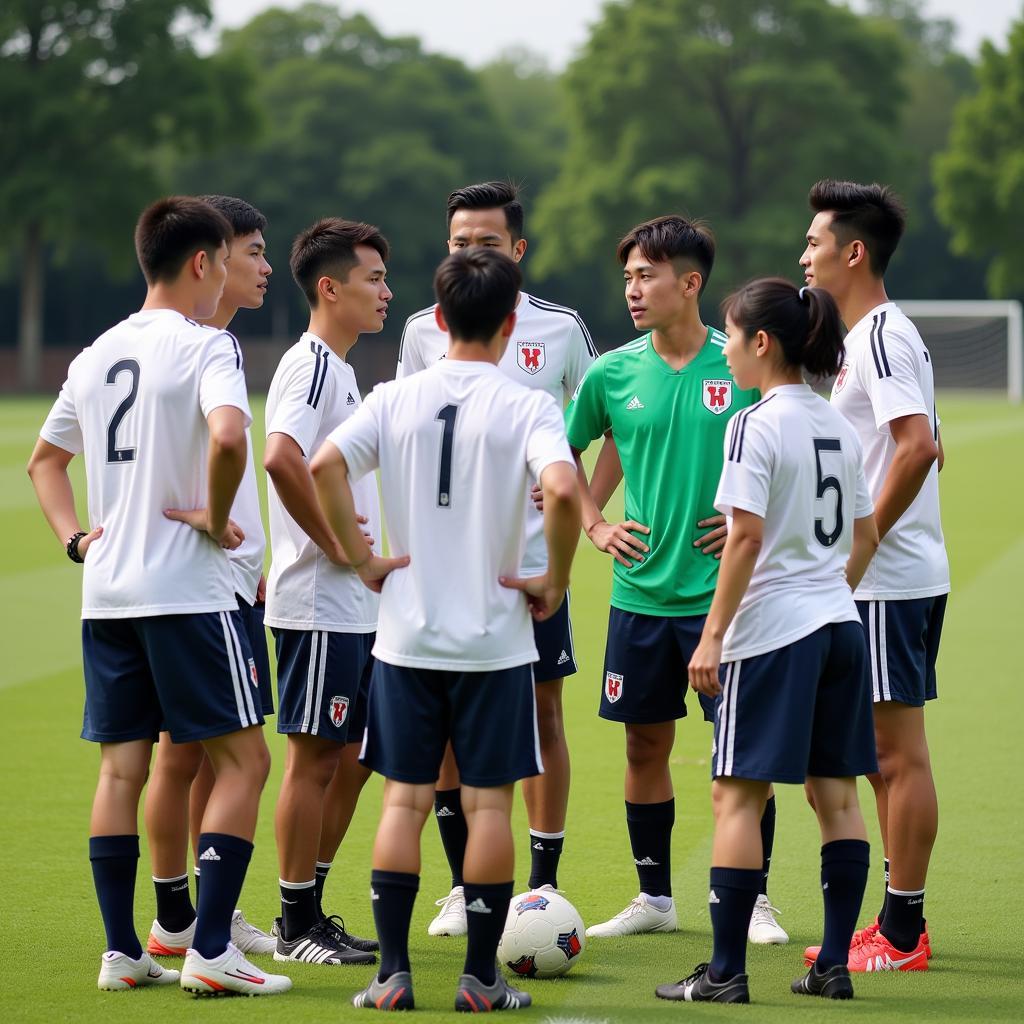 Ngoc Hai interacting with Japanese players at their hotel