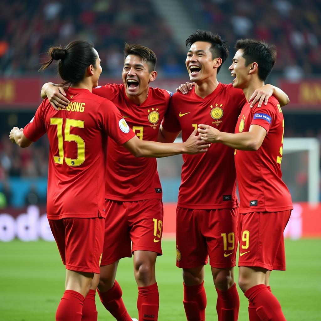 Nguyen Cong Phuong celebrating a goal with the Vietnamese national team