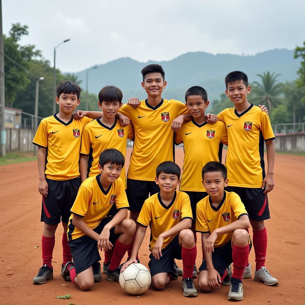 Nguyen Duc Chien with his local football team