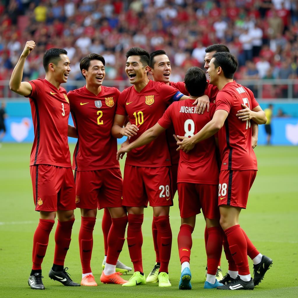 Nguyen Hong Son celebrating a goal with teammates