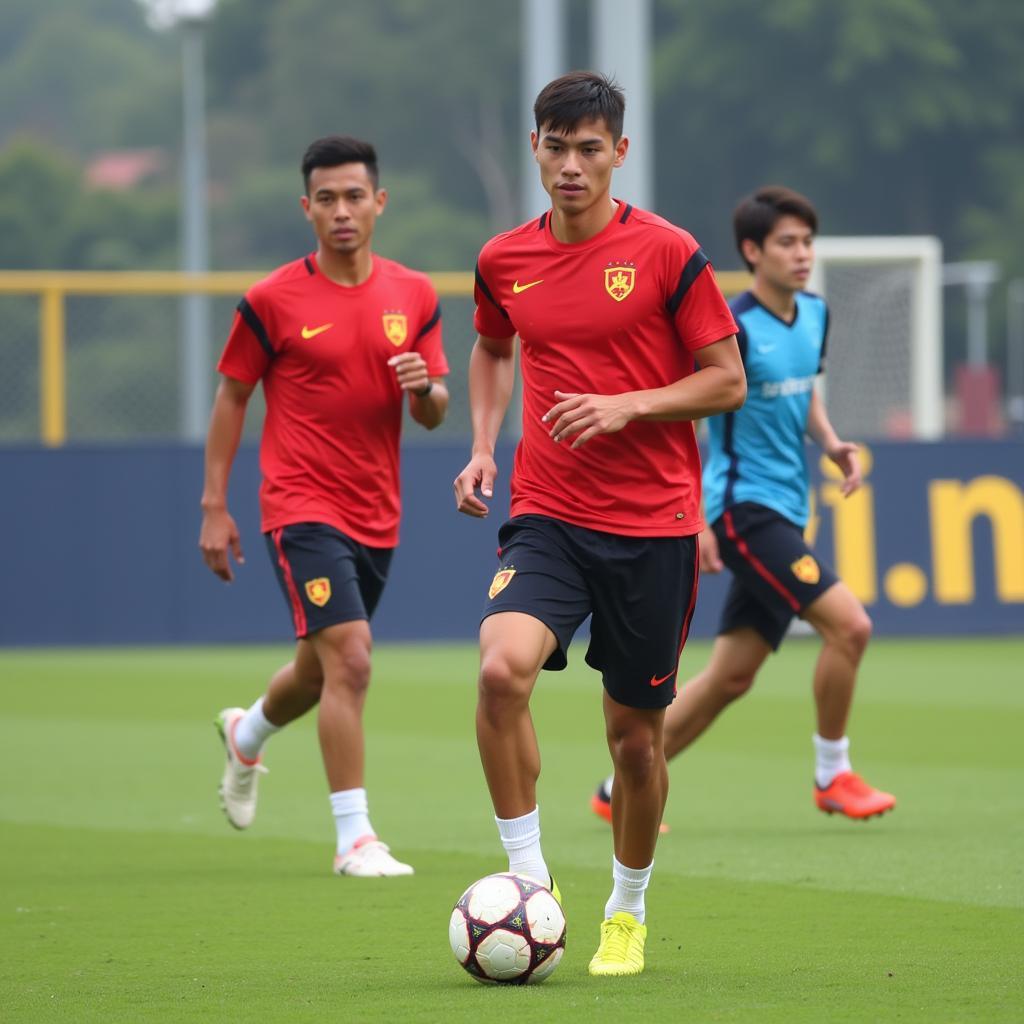 Nguyen Huu Thang training with the U22 Vietnam national team.