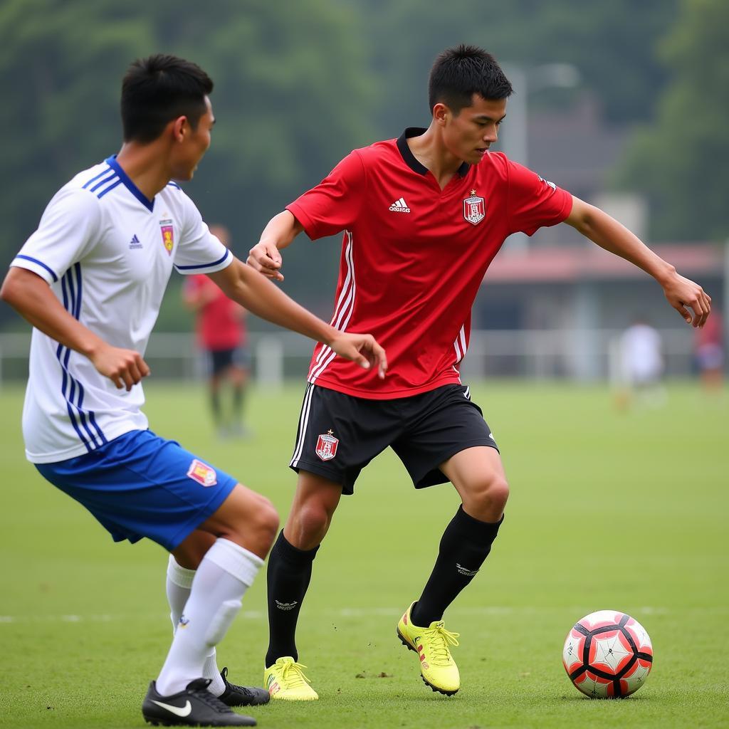 Nguyen Huy Hoang playing in a local Vietnamese football league