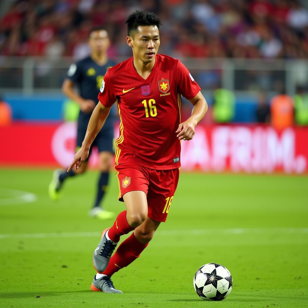 Vietnamese football player Nguyen Huy Hung in action