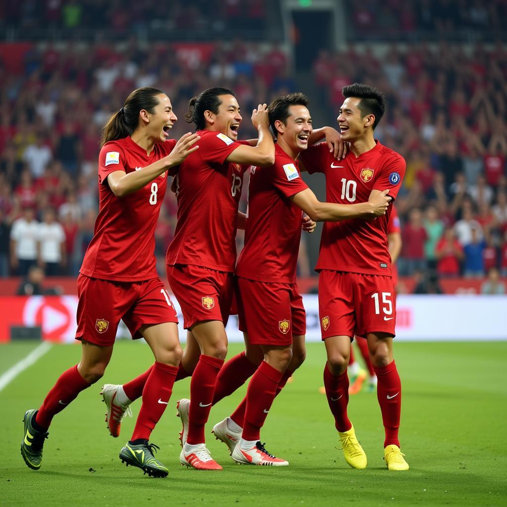 Nguyen Quang Hai celebrating a goal with Vietnam national team