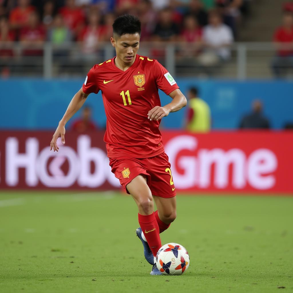 Nguyen Thanh Chung in action for U22 Vietnam in 2019