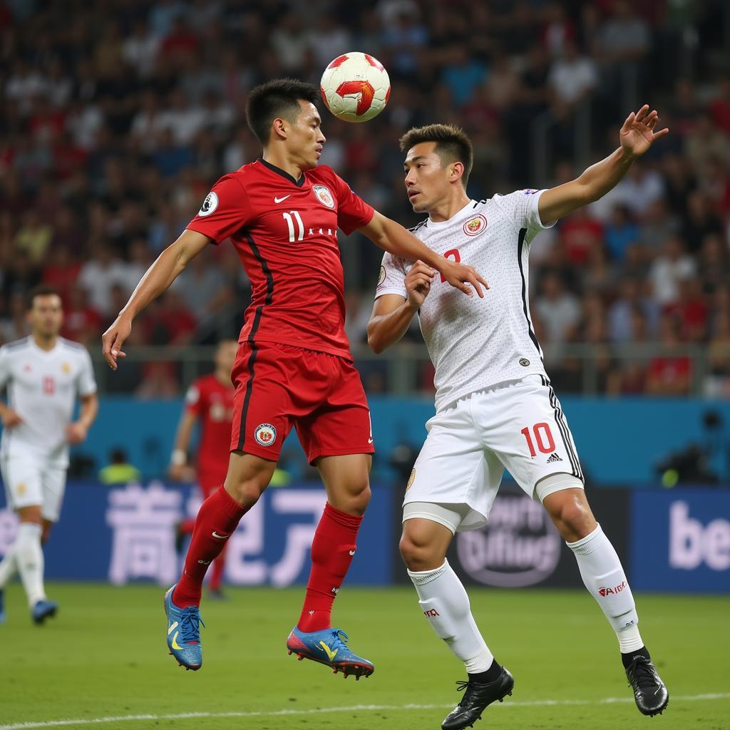 Nguyen Trong Huy competing in a header duel