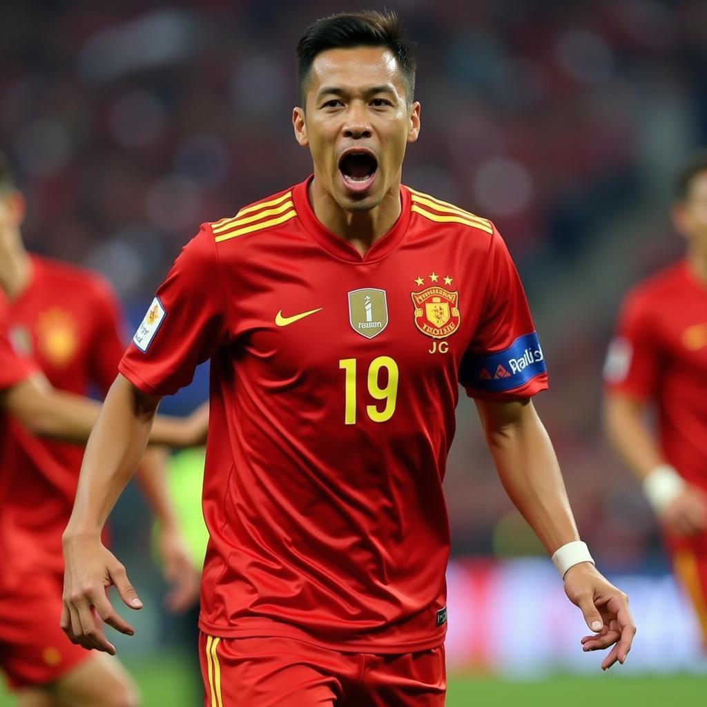 Nguyen Van Quyet playing for the Vietnamese national team