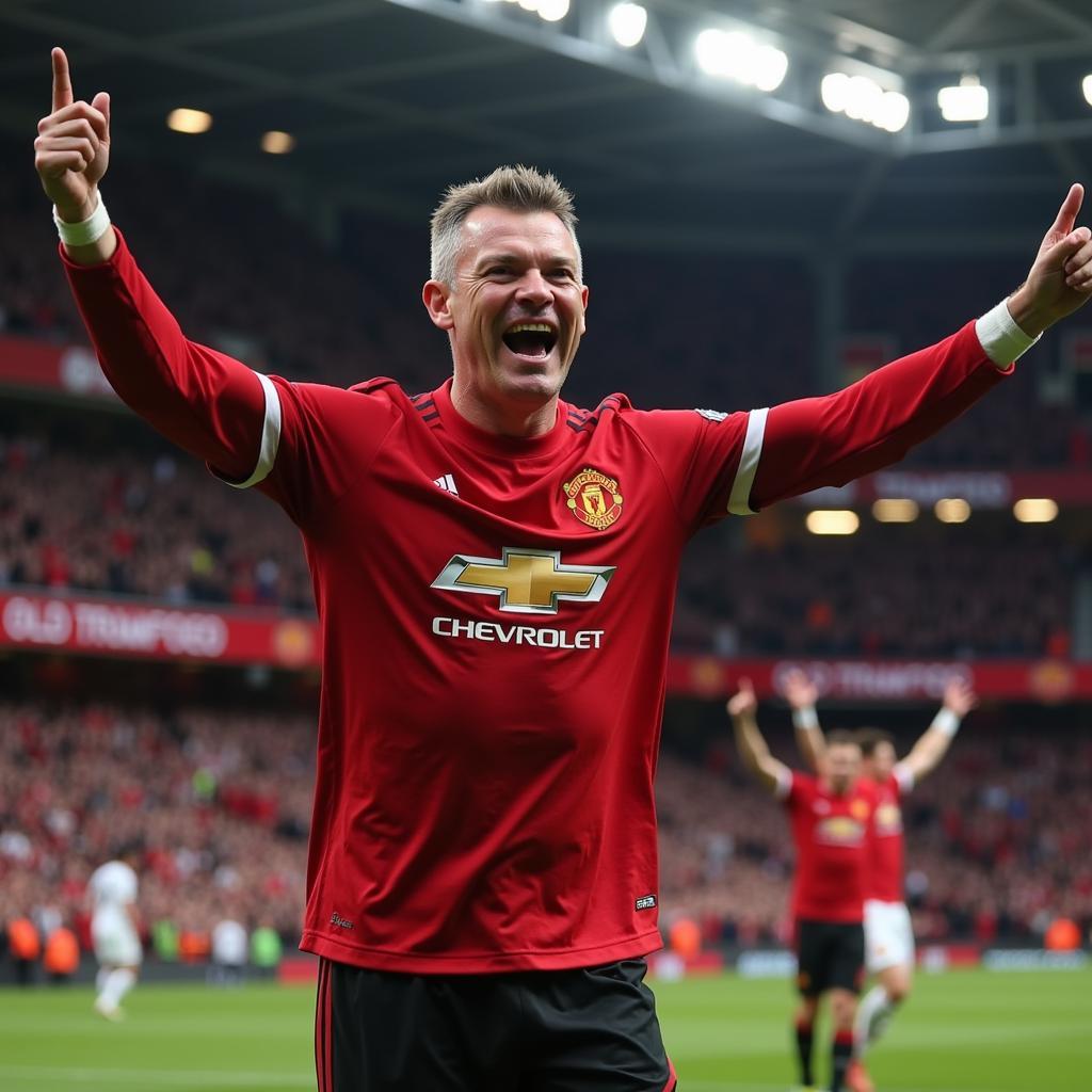 Ole Gunnar Solskjaer celebrating a goal for Manchester United