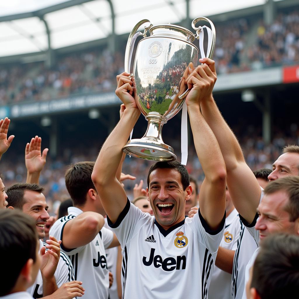 Paco Gento celebrating his sixth European Cup win