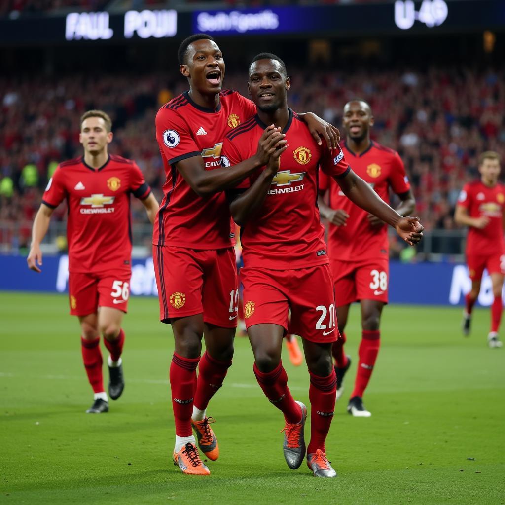 Paul Pogba celebrating a goal with teammates